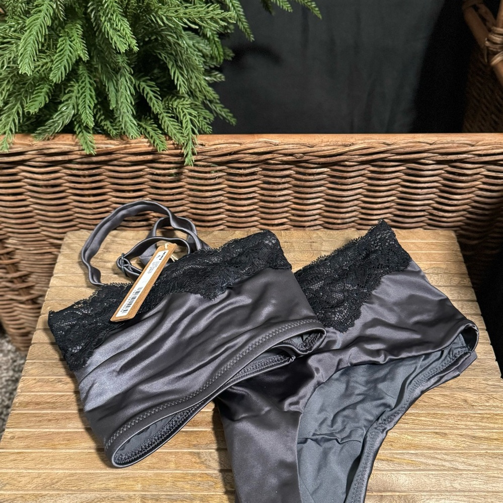 SKIMS Black Satin Bikini Set